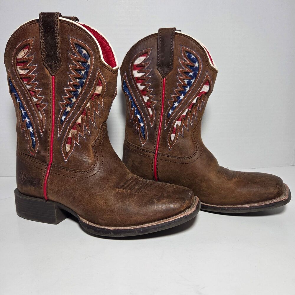 Ariat Kids Quickdraw VentTEK Western Boots Sz 12 Patriotic American Flag Cowboy